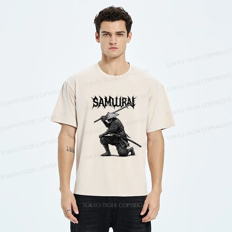 Tokyo-Tiger Retro Samurai Washed T-Shirt