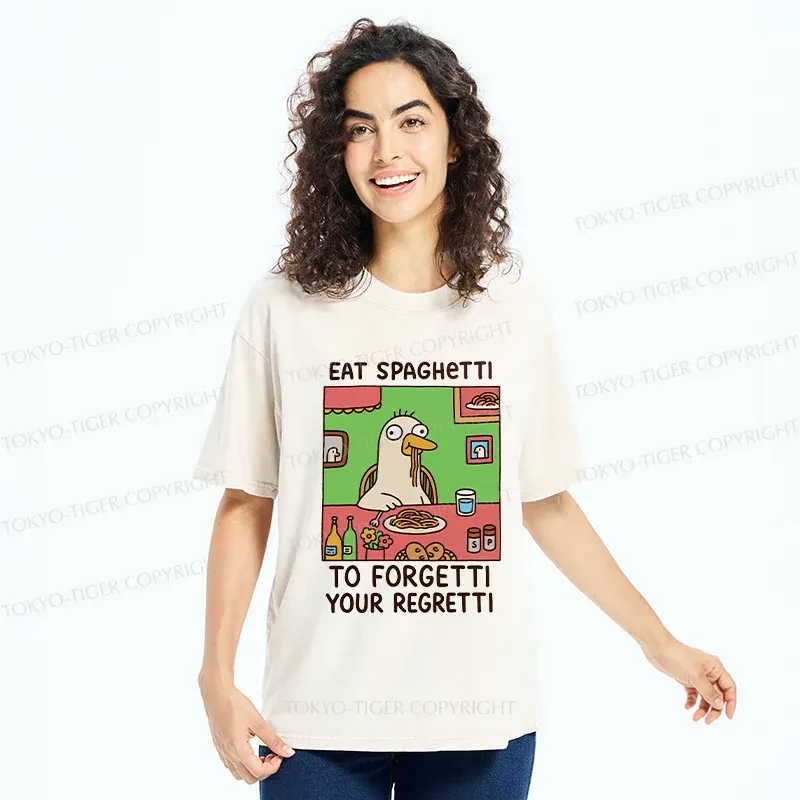 Tokyo-Tiger Stupid Goose Eating Pasta Washed T-Shirt