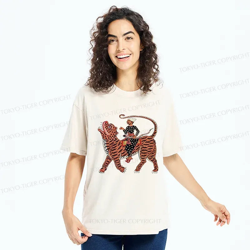 Tokyo-Tiger Man Riding A Tiger Washed T-Shirt