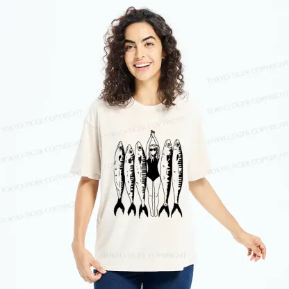 Tokyo-Tiger Swimming People And Fish Washed T-Shirt