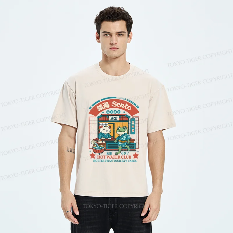 Tokyo-Tiger Animal Hot Spring Shop Washed T-Shirt