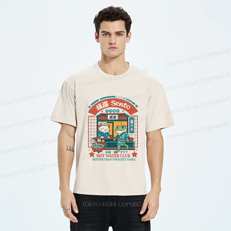 Tokyo-Tiger Animal Hot Spring Shop Washed T-Shirt