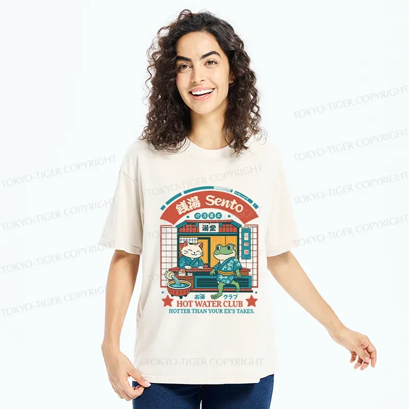 Tokyo-Tiger Animal Hot Spring Shop Washed T-Shirt