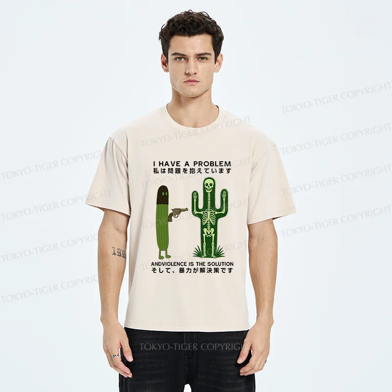 Tokyo-Tiger Cactus Attack Washed T-Shirt