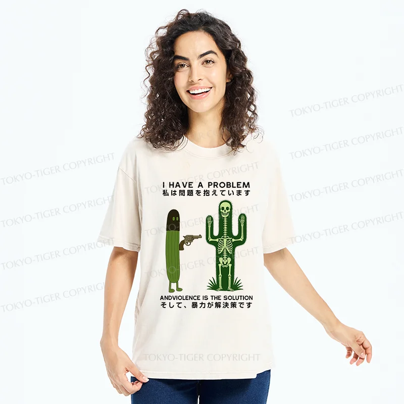 Tokyo-Tiger Cactus Attack Washed T-Shirt