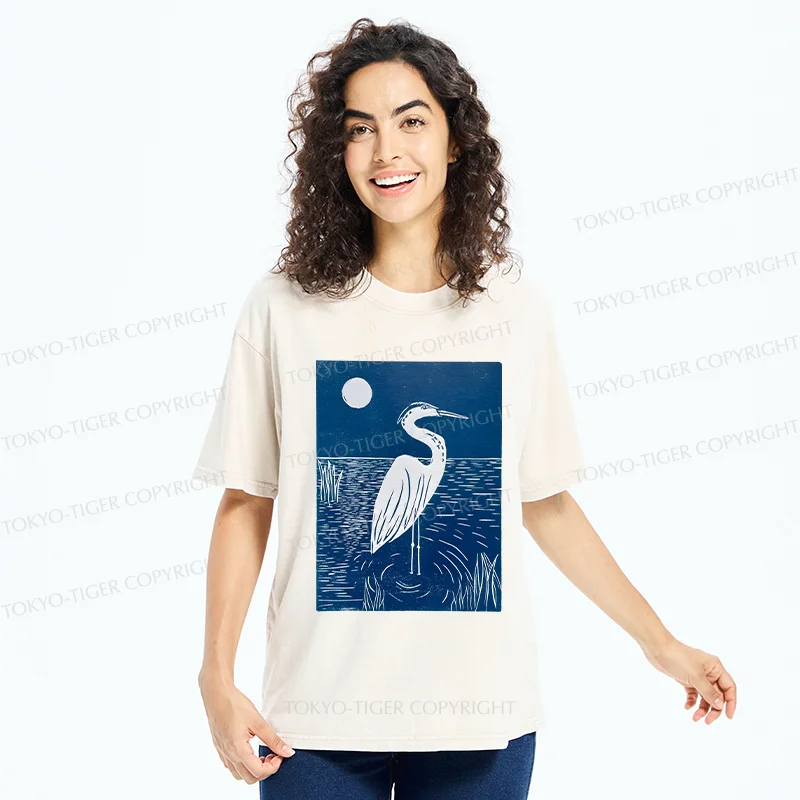 Tokyo-Tiger Woodcut Crested Lbis Washed T-Shirt