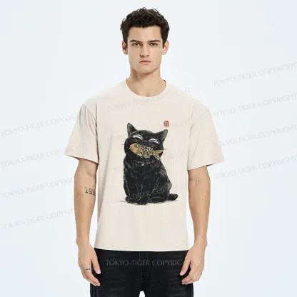 Tokyo-Tiger Happy Black Cat Washed T-Shirt