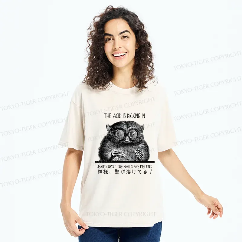 Tokyo-Tiger Tarsier Funny Washed T-Shirt