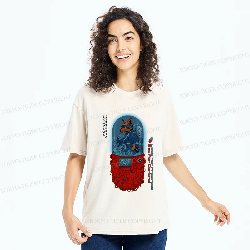 Tokyo-Tiger Fox Samurai Washed T-Shirt