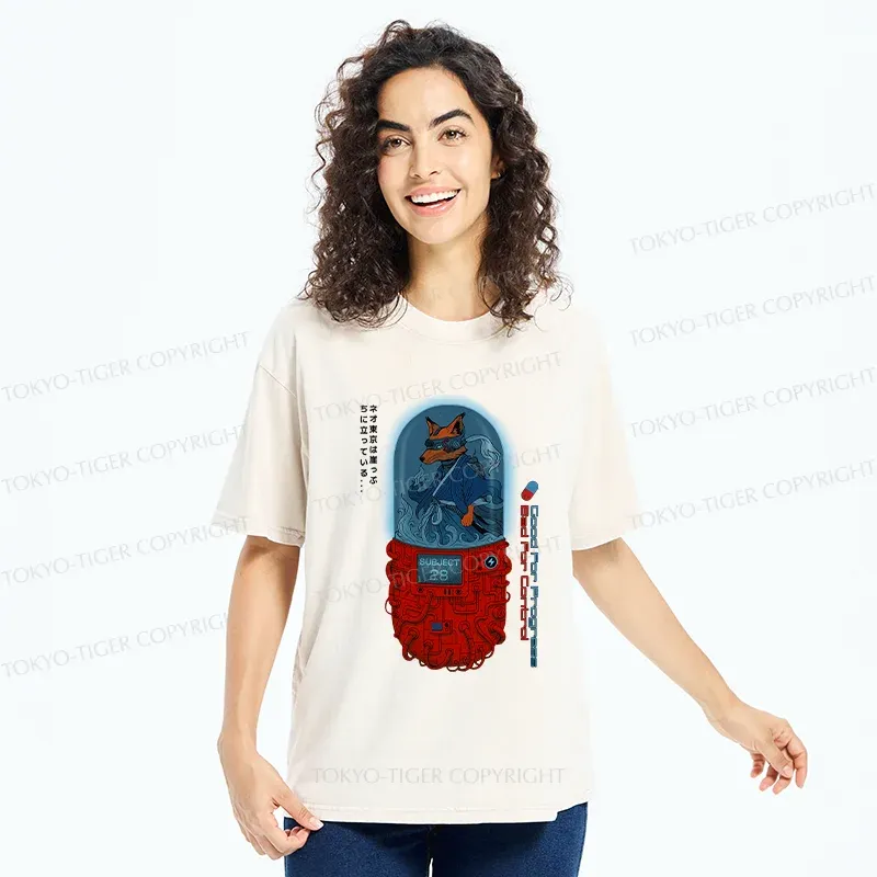 Tokyo-Tiger Fox Samurai Washed T-Shirt