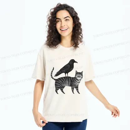 Tokyo-Tiger Crow Riding A Cat Washed T-Shirt