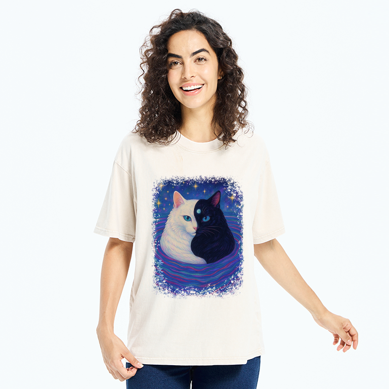 Tokyo-Tiger Japanese Ukiyoe Cat Universe Washed T-Shirt