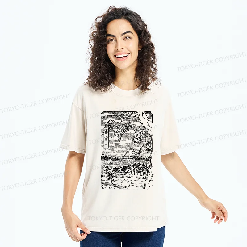 Tokyo-Tiger Retro Sakura Tree Washed T-Shirt