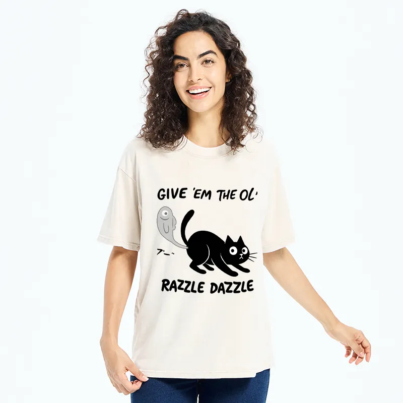Tokyo-Tiger Give 'Em the Ol' Funny Cat Washed T-Shirt