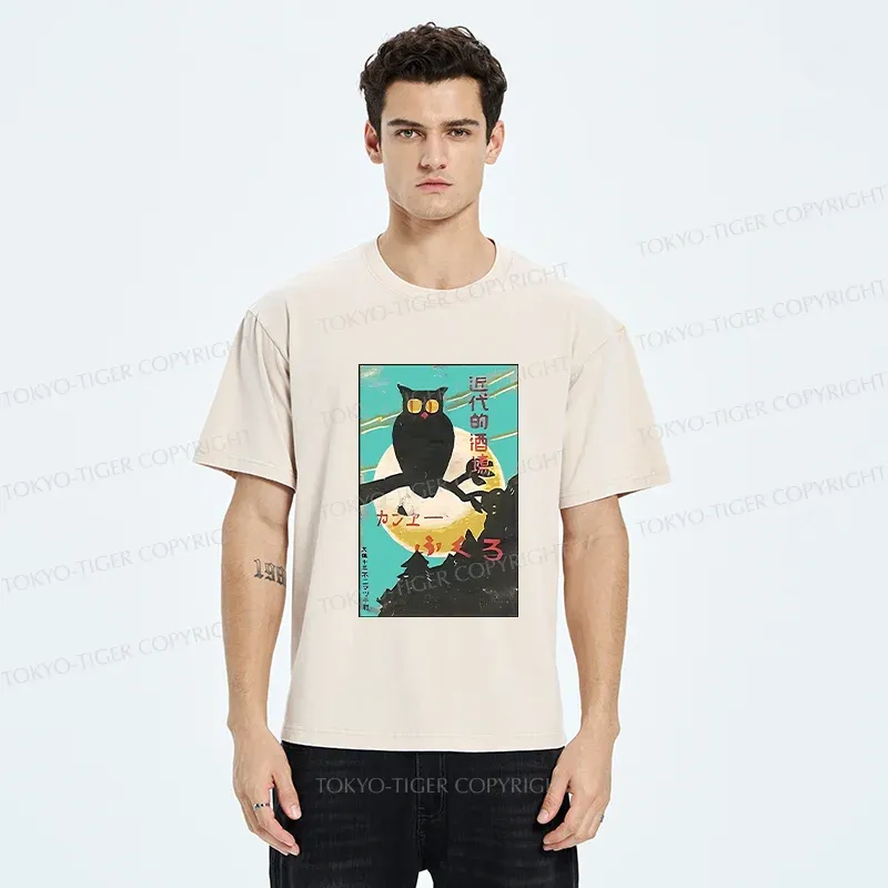 Tokyo-Tiger Owl In The Moonlight Washed T-Shirt