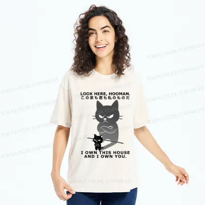 Tokyo-Tiger Funny Look here, hooman-Cat meme Washed T-Shirt