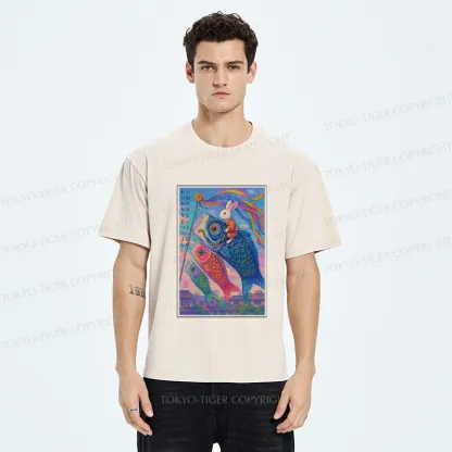 Tokyo-Tiger Ukiyoe Rabbit Ride Carp streamer Poster Washed T-Shirt