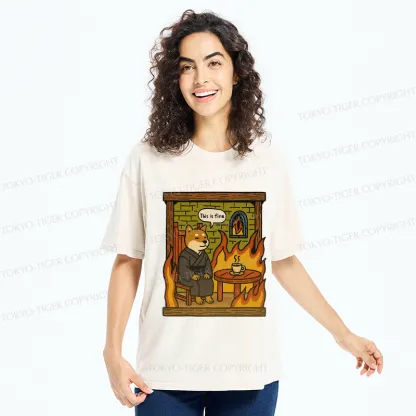 Tokyo-Tiger Funny This is fine Dog meme Washed T-Shirt