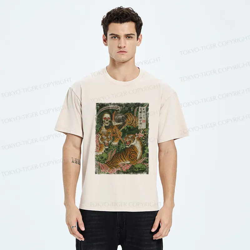 Tokyo-Tiger Death God And Tiger Washed T-Shirt