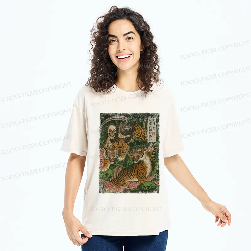 Tokyo-Tiger Death God And Tiger Washed T-Shirt