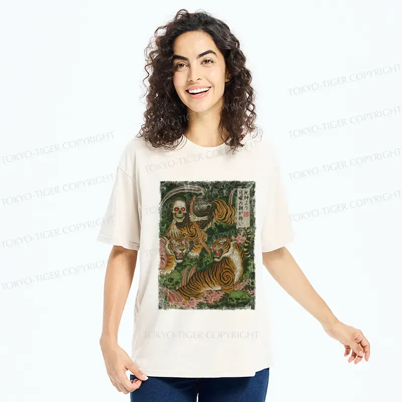 Tokyo-Tiger Death God And Tiger Washed T-Shirt