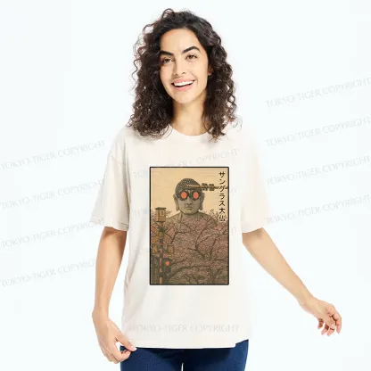 Tokyo-Tiger Buddha Statue Wearing Sunglasses Washed T-Shirt
