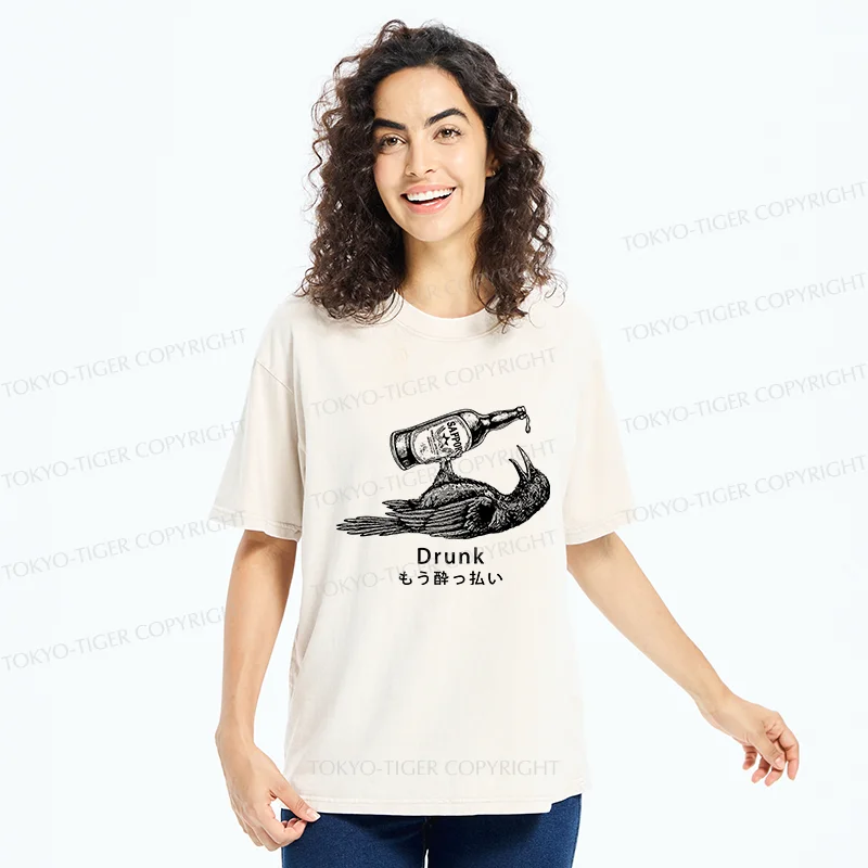 Tokyo-Tiger Drinking Crow Washed T-Shirt
