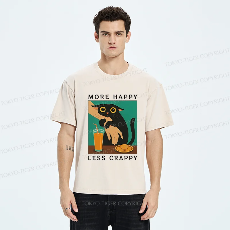 Tokyo-Tiger Cat Hugging Person Washed T-Shirt