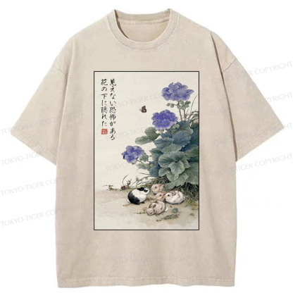 Tokyo-Tiger Beneath the Bloom: A Rabbit's Tale Washed T-Shirt