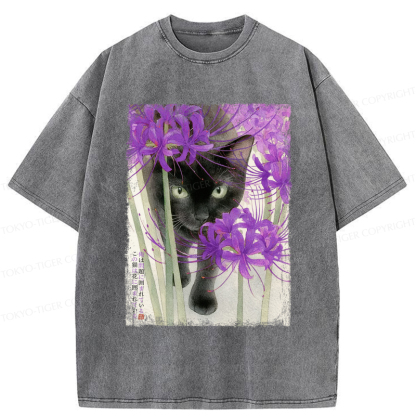 Tokyo-Tiger A Cat Among The Flowers Washed T-Shirt