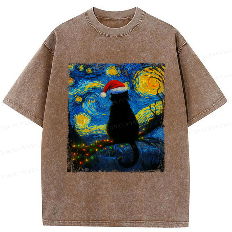 Tokyo-Tiger A Cat’s Christmas Under The Stars Washed T-Shirt