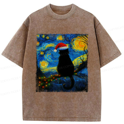 Tokyo-Tiger A Cat’s Christmas Under The Stars Washed T-Shirt