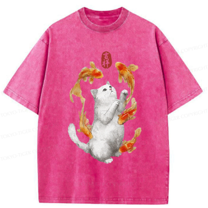 Tokyo-Tiger Zen Cat And The Dancing Fish Washed T-Shirt
