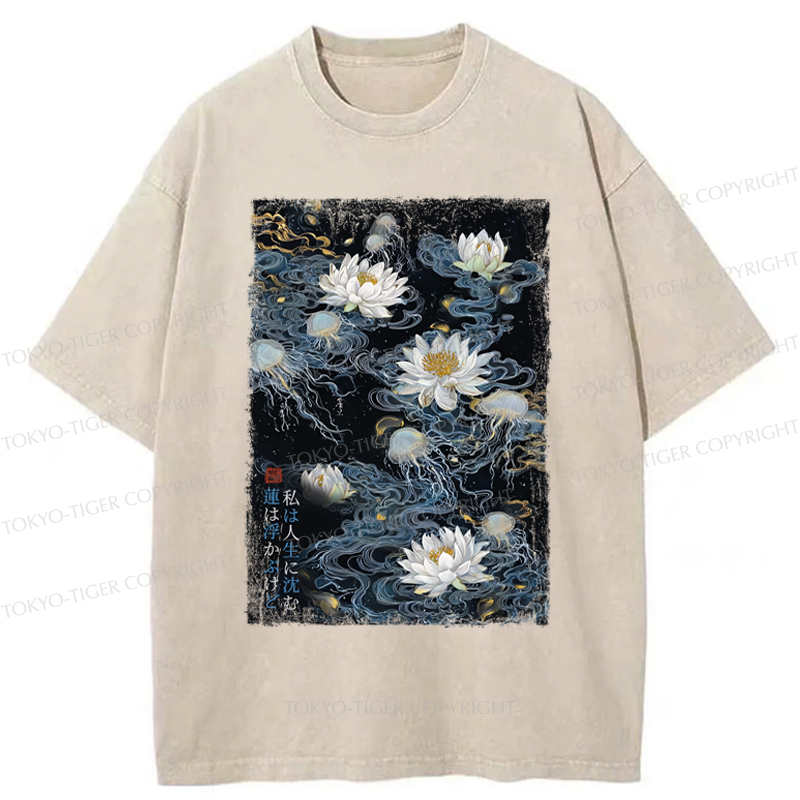 Tokyo-Tiger Lotus Dreams And Zen Streams Washed T-Shirt