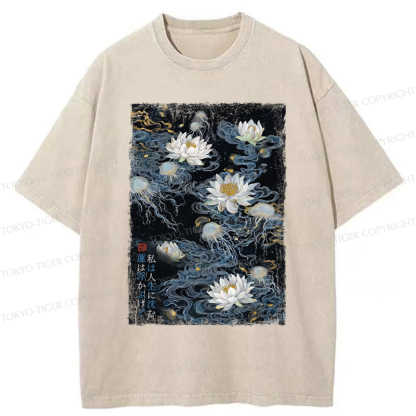 Tokyo-Tiger Lotus Dreams And Zen Streams Washed T-Shirt