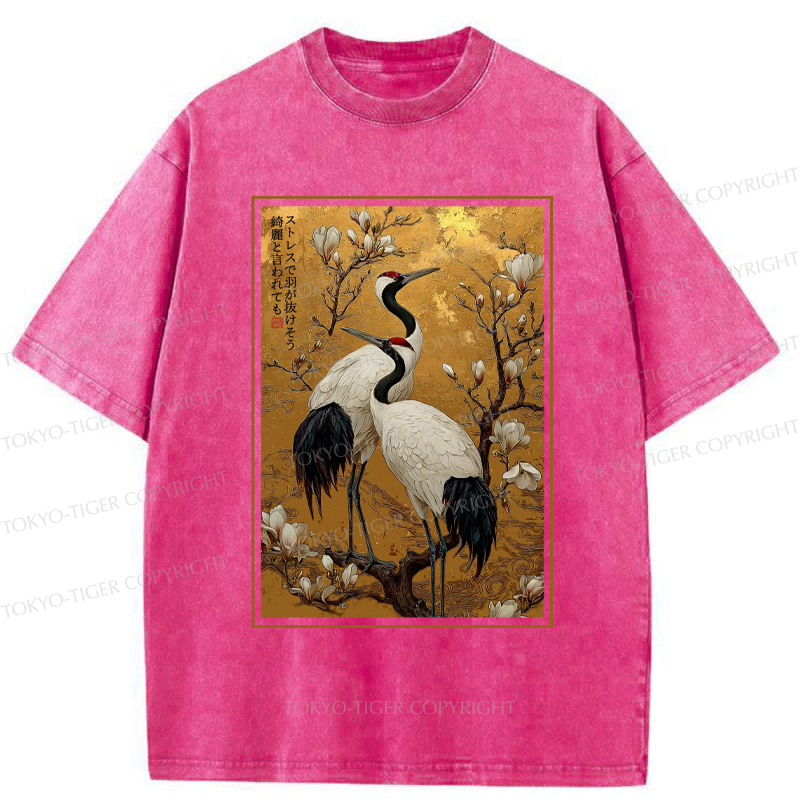 Tokyo-Tiger Japanese Elegance Of The Cranes Washed T-Shirt