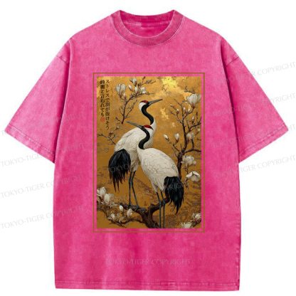 Tokyo-Tiger Japanese Elegance Of The Cranes Washed T-Shirt