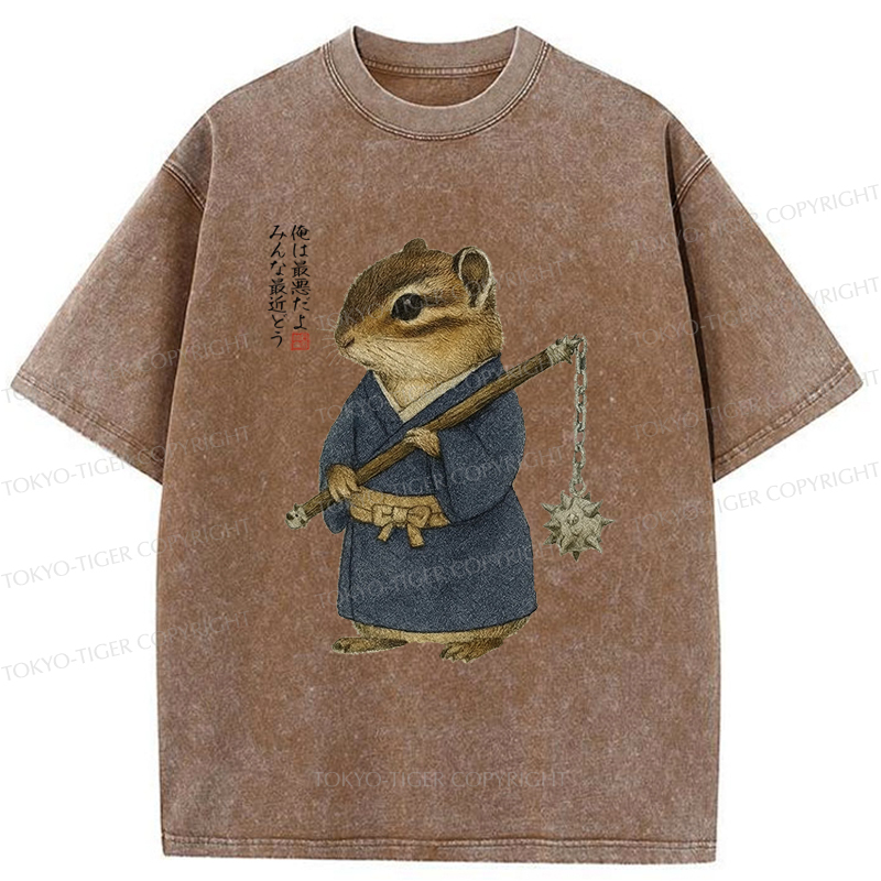 Tokyo-Tiger Samurai Hamster's Code of Honor Washed T-Shirt