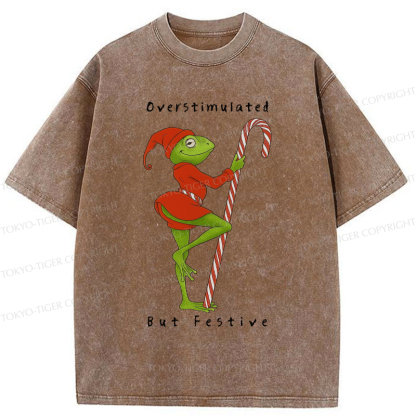 Tokyo-Tiger Funny Frog：Overstimulated But Festive Washed T-Shirt