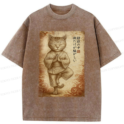 Tokyo-Tiger Meditation Zen Cat Washed T-Shirt
