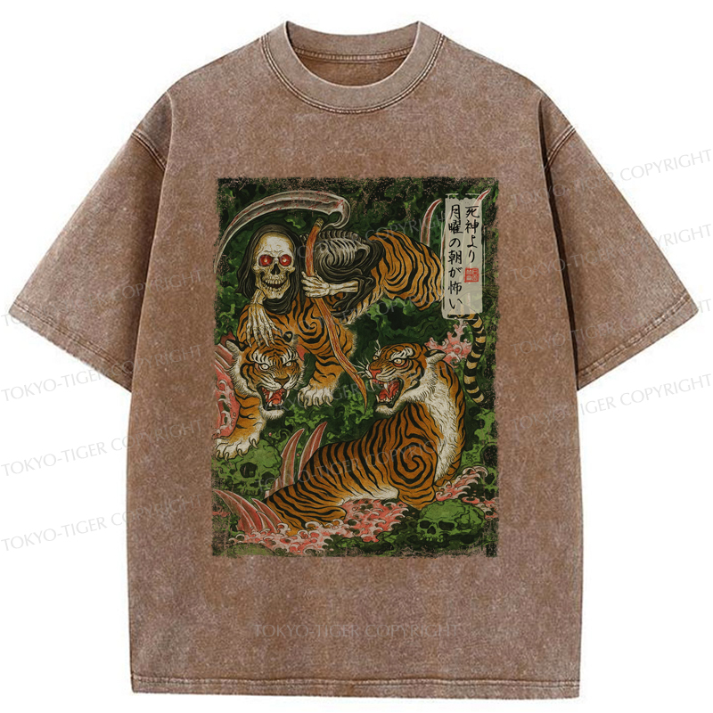 Tokyo-Tiger Death God And Tiger Washed T-Shirt