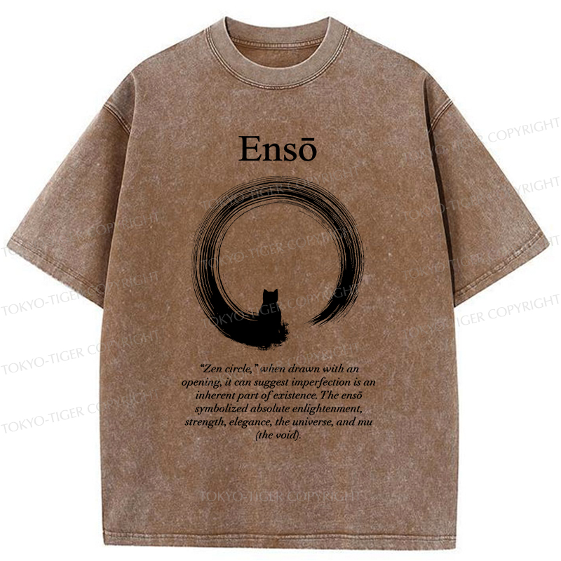 Tokyo-Tiger The Zen Cat Within The Enso Circle Washed T-Shirt