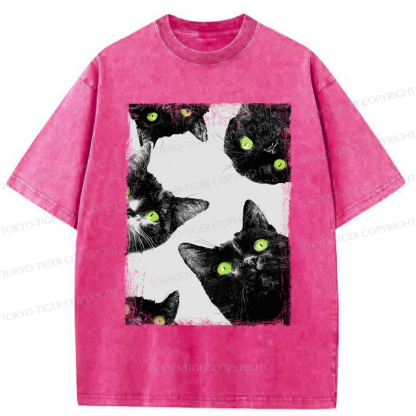Tokyo-Tiger Five Cats Are Watching You Washed T-Shirt