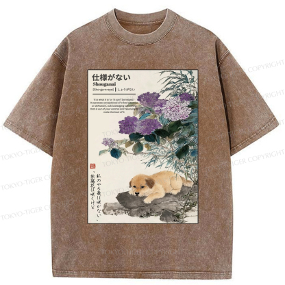 Tokyo-Tiger The Dog And The Hydrangeas Washed T-Shirt