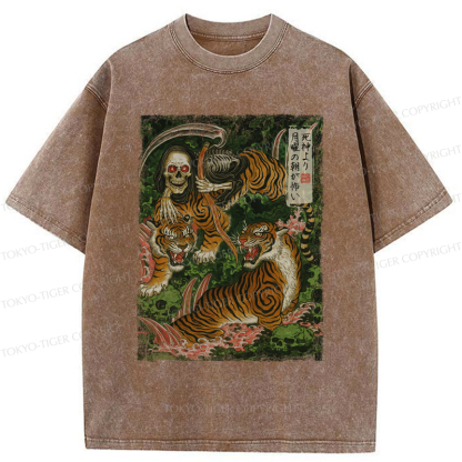 Tokyo-Tiger Death God And Tiger Washed T-Shirt