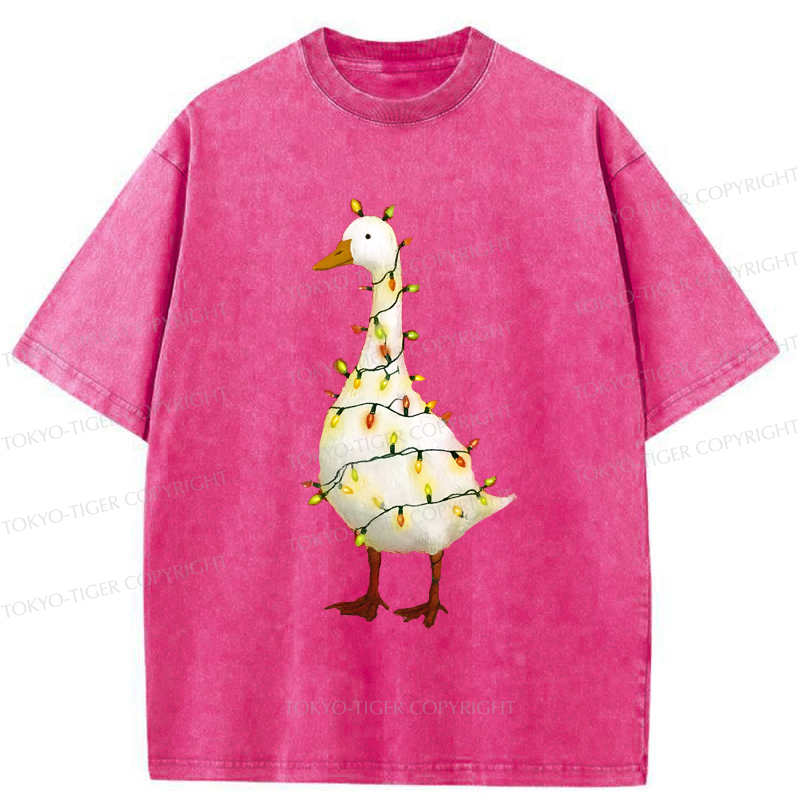 Tokyo-Tiger Funny Christmas Goose Washed T-Shirt