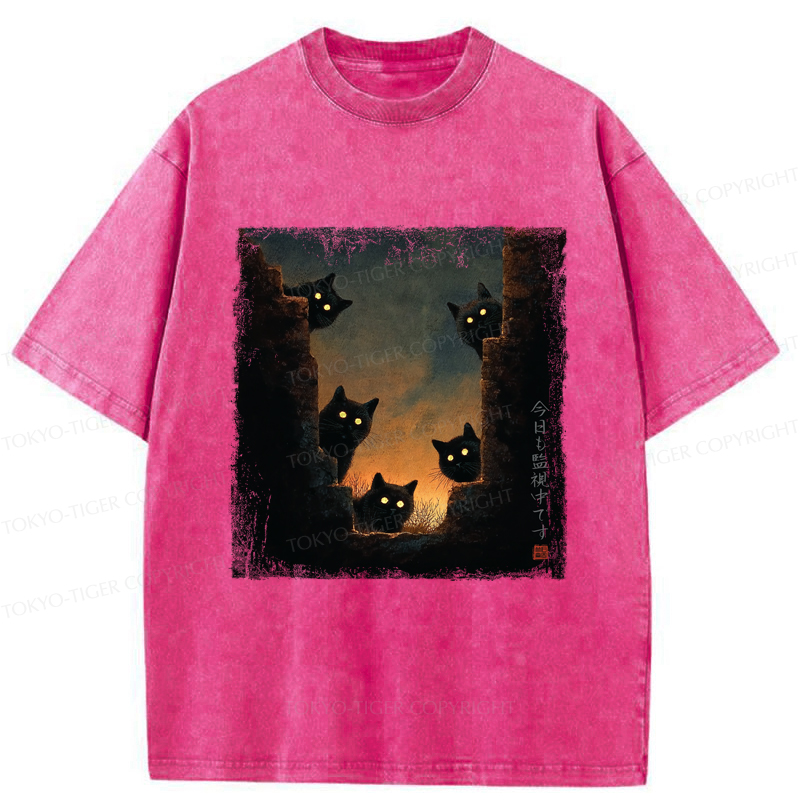 Tokyo-Tiger Five Cats Are Watching You Today Washed T-Shirt