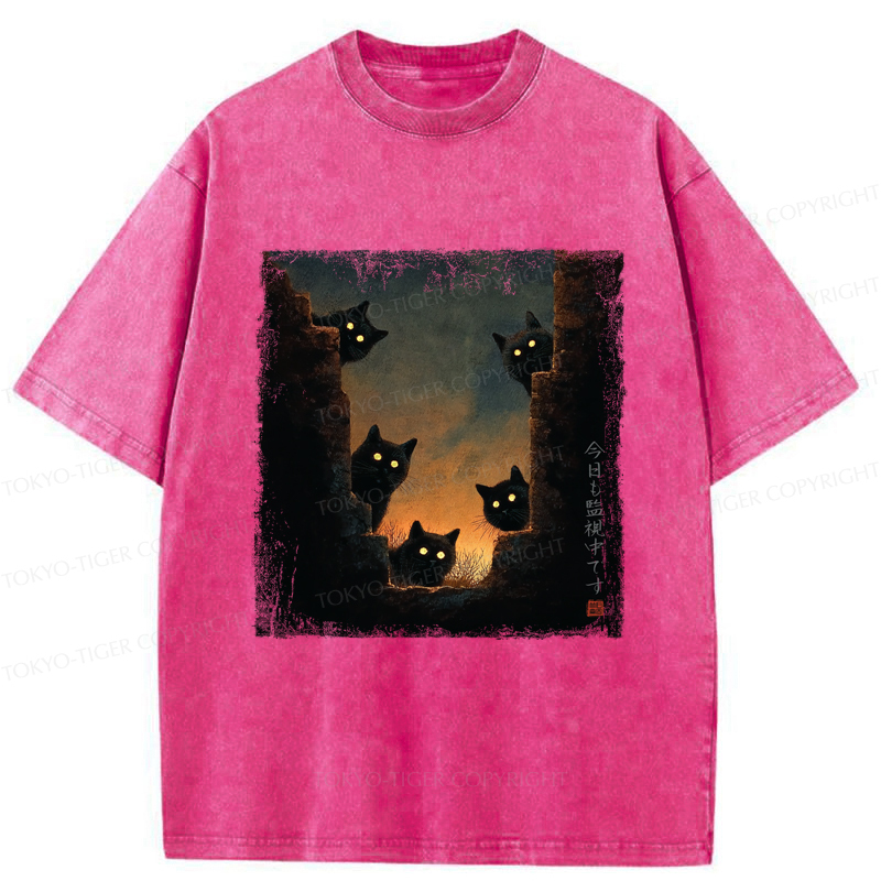 Tokyo-Tiger Five Cats Are Watching You Today Washed T-Shirt