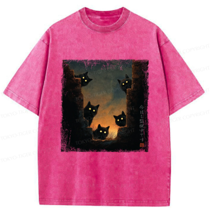 Tokyo-Tiger Five Cats Are Watching You Today Washed T-Shirt