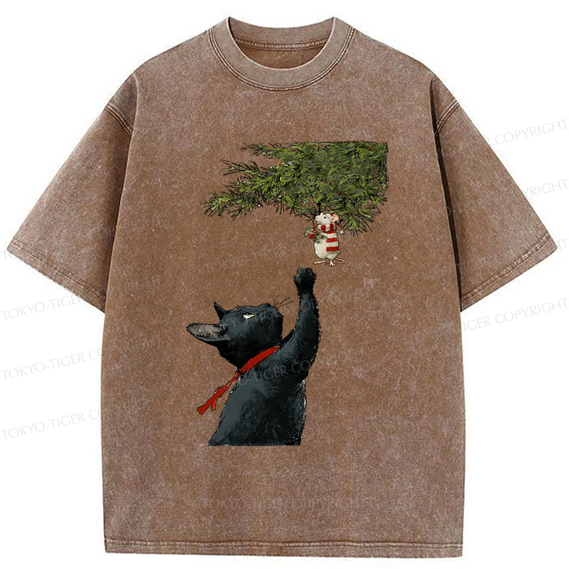 Tokyo-Tiger A Christmas Tale: The Cat And The Mouse Washed T-Shirt